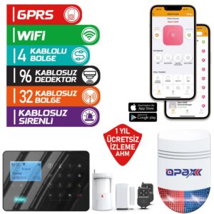 ARD-575+ BGR-09 GPRS/GSM/WİFİ KABLOSUZ ALARM PANELİ ve BGR-09 KABLOSUZ SİRENLİ (1 Yıl AHM Ücretsiz)