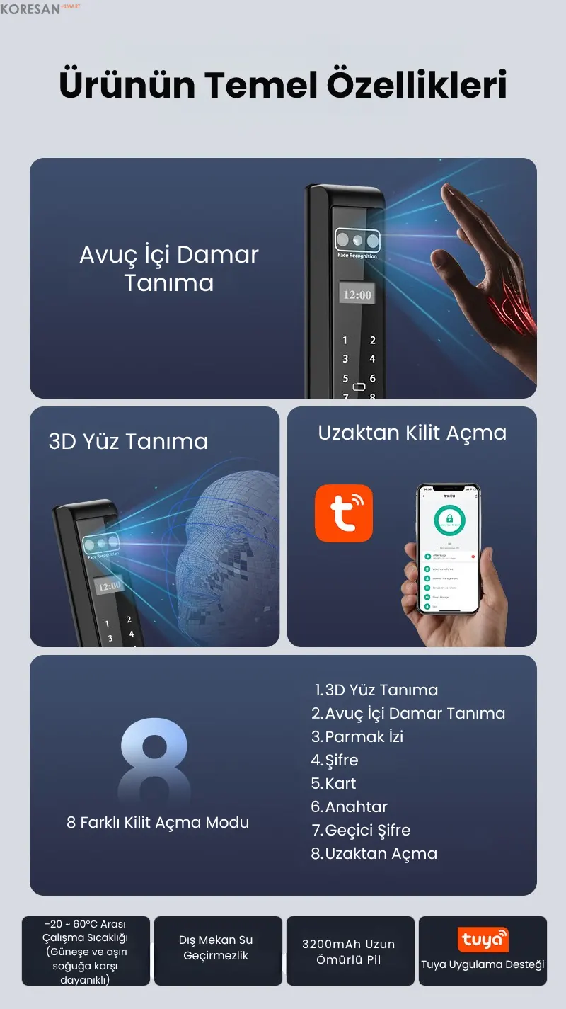 Ak2 Slim Tuya Akıllı Alüminyum Kapı Kilidi - Görsel 7