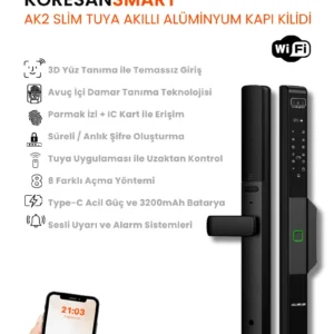 Ak2 Slim Tuya Akıllı Alüminyum Kapı Kilidi